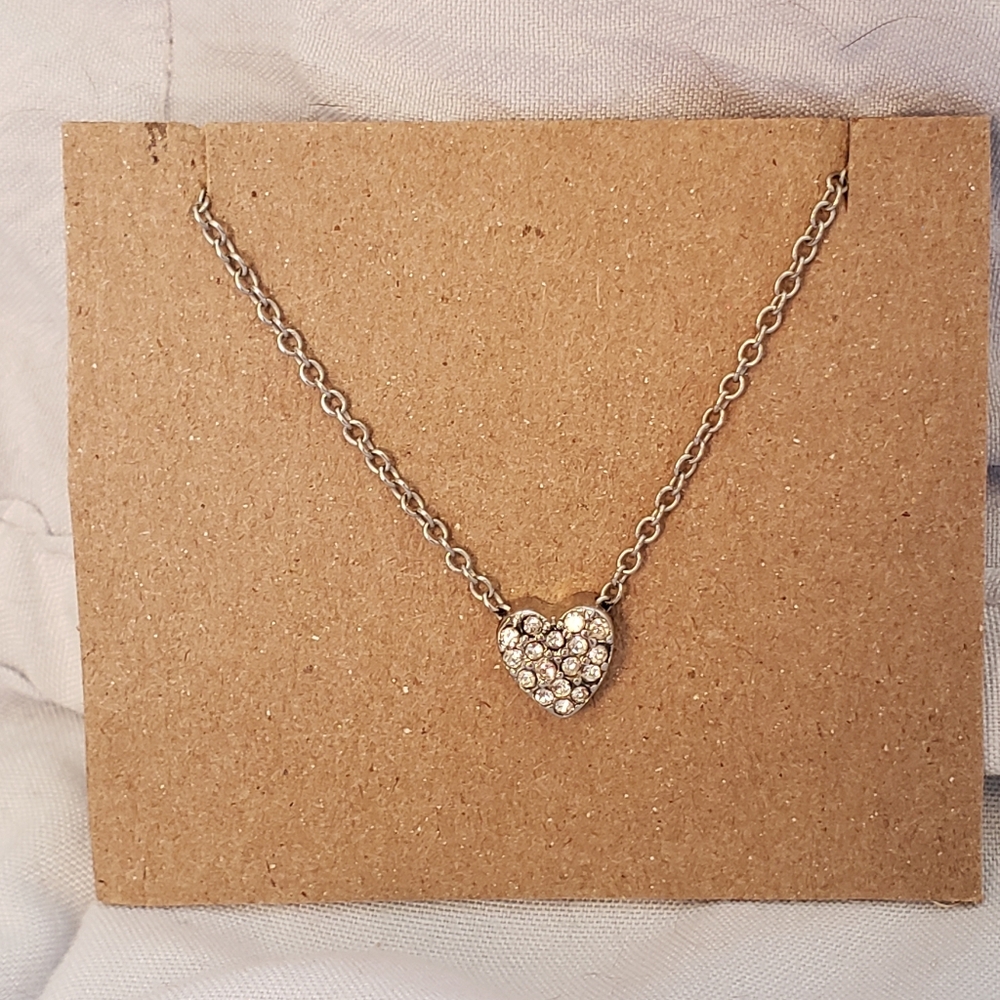 Dainty Sparkling Silver Diamond Gemstones Heart Necklace